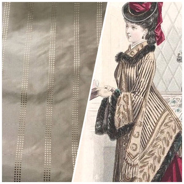NEW! Lady Amalie 100% Silk Taffeta Fabric - Taupe Gray with Gold Dot Stripes - Fancy Styles Fabric Pierre Frey Lee Jofa Brunschwig & Fils
