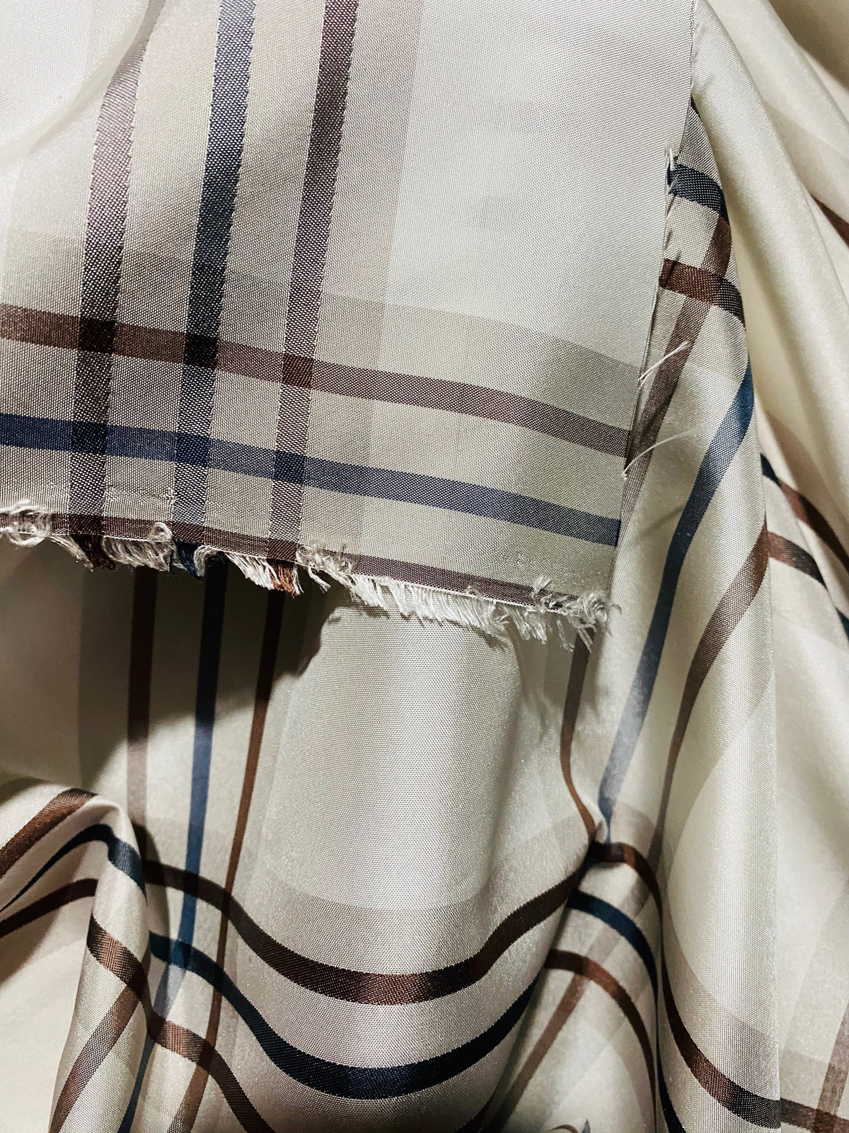 NEW Lady Lucy 100% Silk Taffeta Fabric Ivory Brown Tartan Plaid - Fancy Styles Fabric Pierre Frey Lee Jofa Brunschwig & Fils