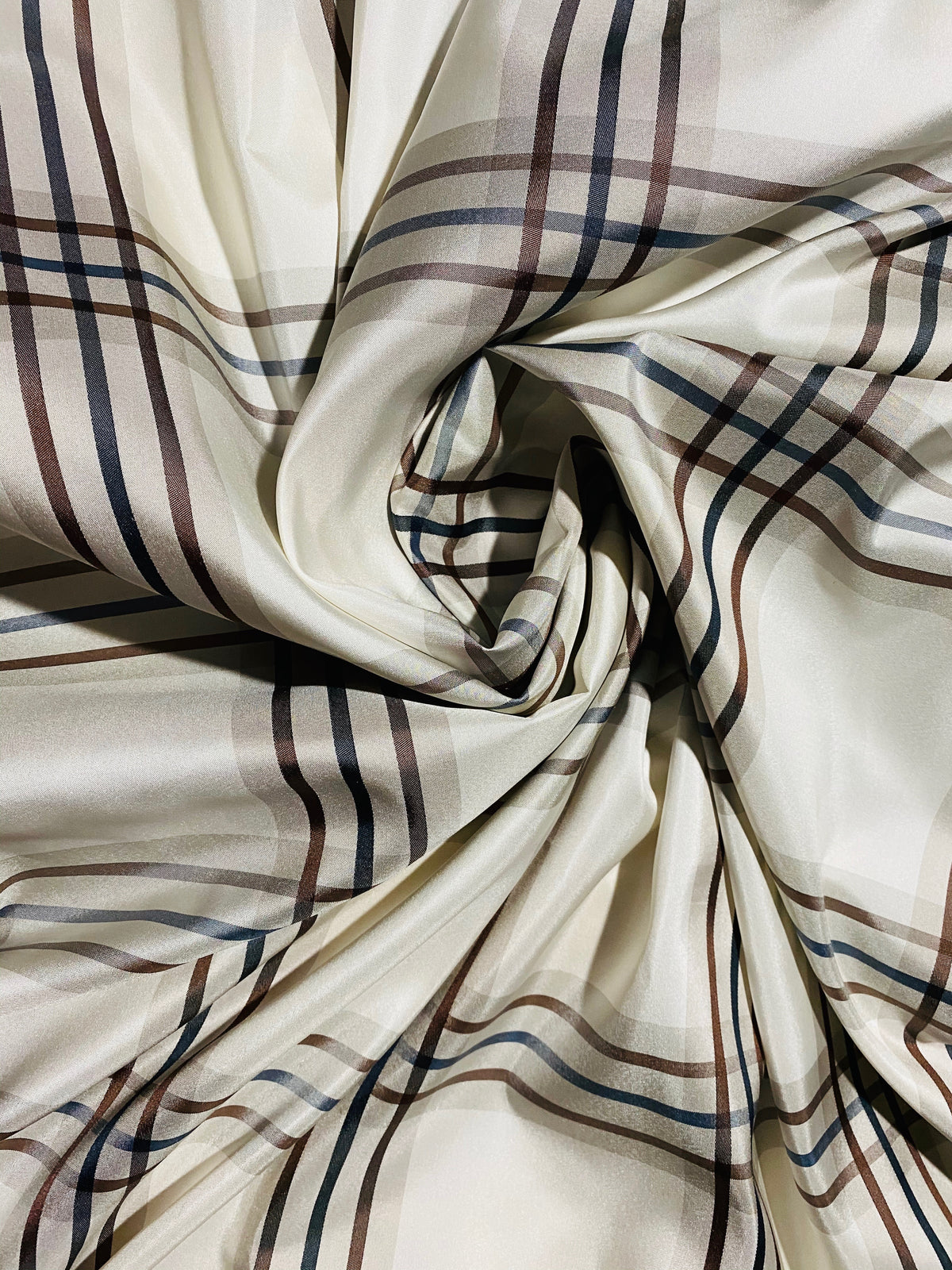 NEW Lady Lucy 100% Silk Taffeta Fabric Ivory Brown Tartan Plaid - Fancy Styles Fabric Pierre Frey Lee Jofa Brunschwig & Fils