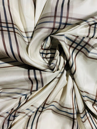 NEW Lady Lucy 100% Silk Taffeta Fabric Ivory Brown Tartan Plaid - Fancy Styles Fabric Pierre Frey Lee Jofa Brunschwig & Fils