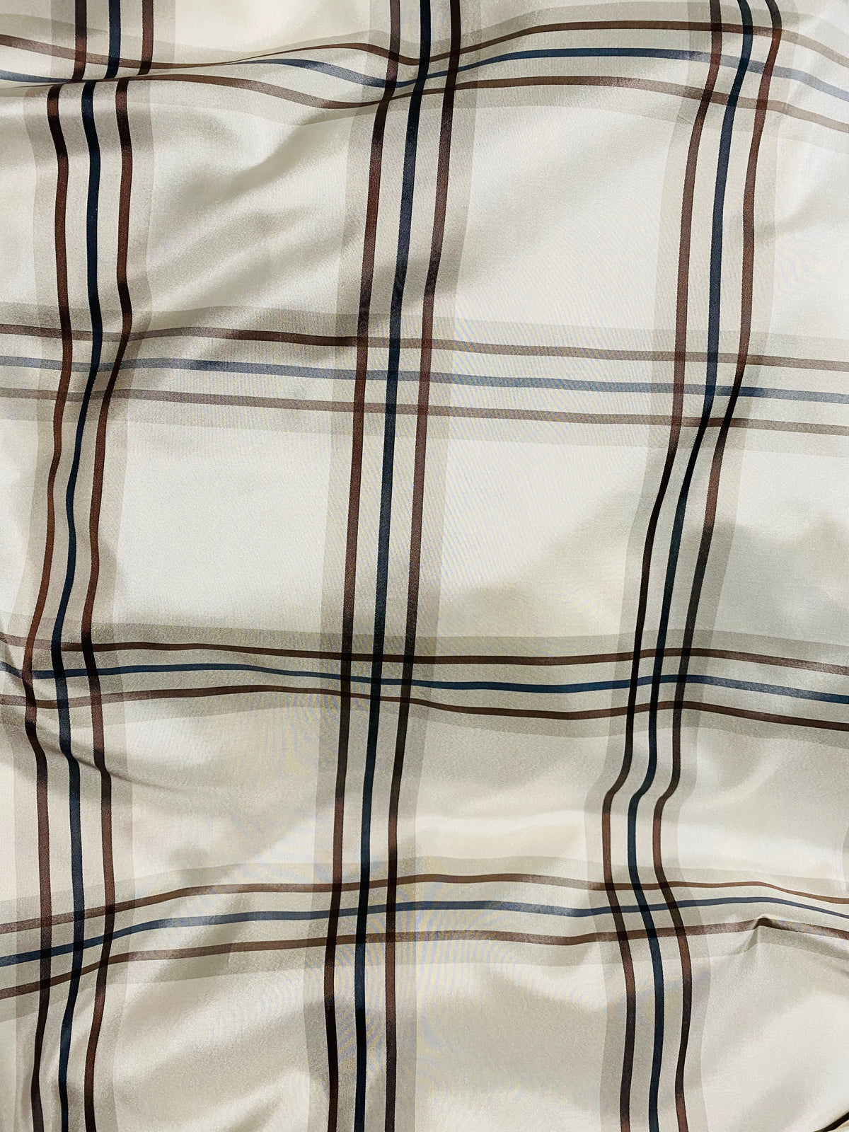 NEW Lady Lucy 100% Silk Taffeta Fabric Ivory Brown Tartan Plaid - Fancy Styles Fabric Pierre Frey Lee Jofa Brunschwig & Fils
