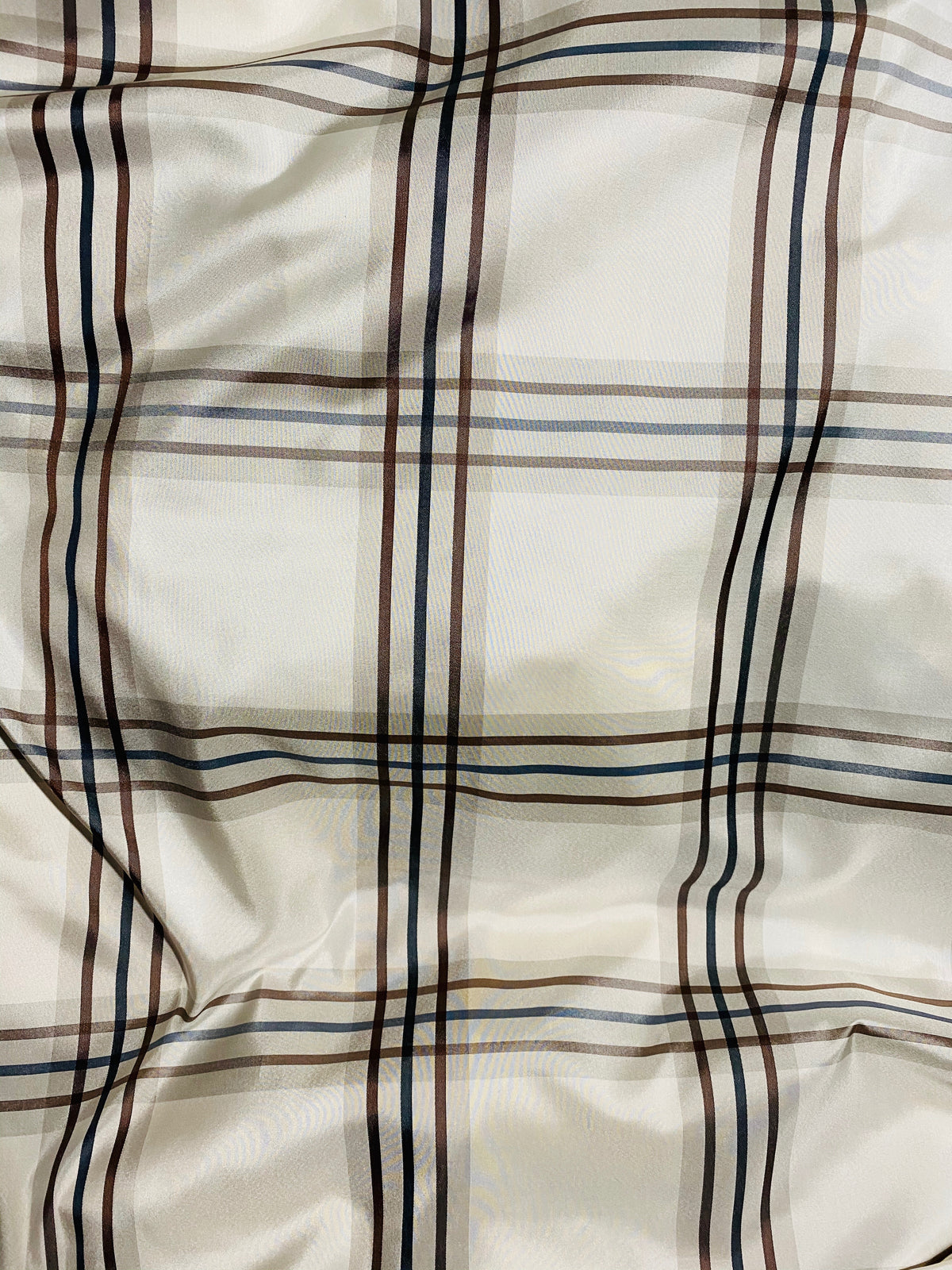 NEW Lady Lucy 100% Silk Taffeta Fabric Ivory Brown Tartan Plaid - Fancy Styles Fabric Pierre Frey Lee Jofa Brunschwig & Fils
