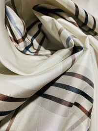 NEW Lady Lucy 100% Silk Taffeta Fabric Ivory Brown Tartan Plaid - Fancy Styles Fabric Pierre Frey Lee Jofa Brunschwig & Fils
