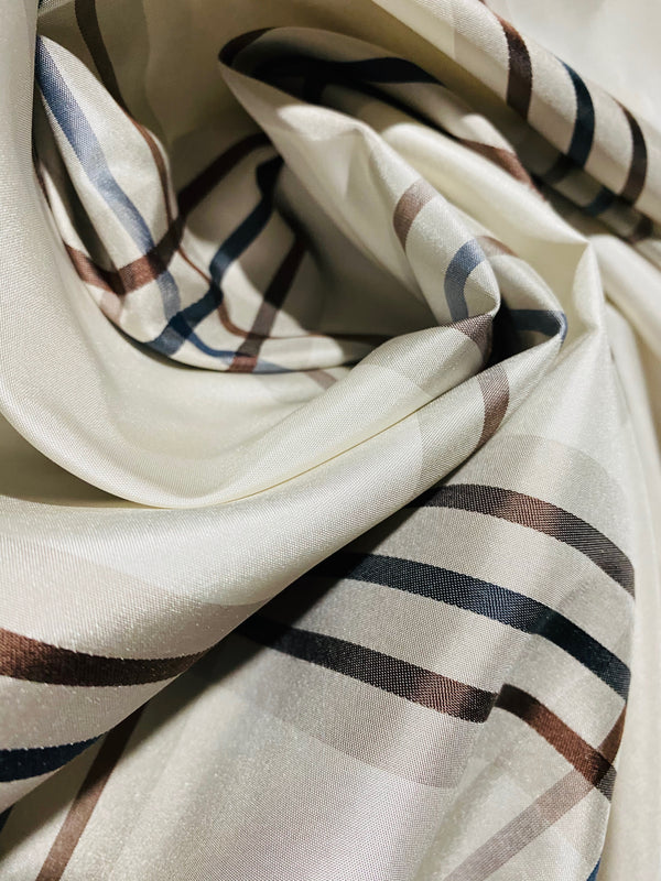 NEW Lady Lucy 100% Silk Taffeta Fabric Ivory Brown Tartan Plaid - Fancy Styles Fabric Pierre Frey Lee Jofa Brunschwig & Fils