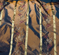 NEW Lady Lana 100% Silk Taffeta Fabric Copper with Navy Iridescence Gold Satin Ribbon Stripes and Velvet Floral Vine Embroidery - Fancy Styles Fabric Pierre Frey Lee Jofa Brunschwig & Fils