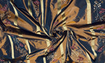 NEW Lady Lana 100% Silk Taffeta Fabric Copper with Navy Iridescence Gold Satin Ribbon Stripes and Velvet Floral Vine Embroidery - Fancy Styles Fabric Pierre Frey Lee Jofa Brunschwig & Fils
