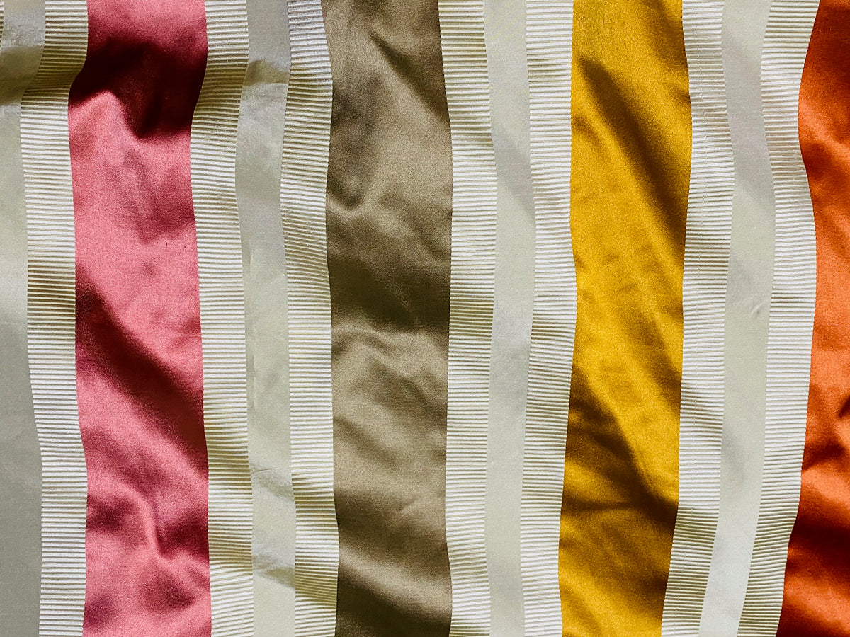 NEW Princess Eloise 100% Silk Taffeta Fabric with Autumn Rainbow Ribbon Stripes - Fancy Styles Fabric Pierre Frey Lee Jofa Brunschwig & Fils