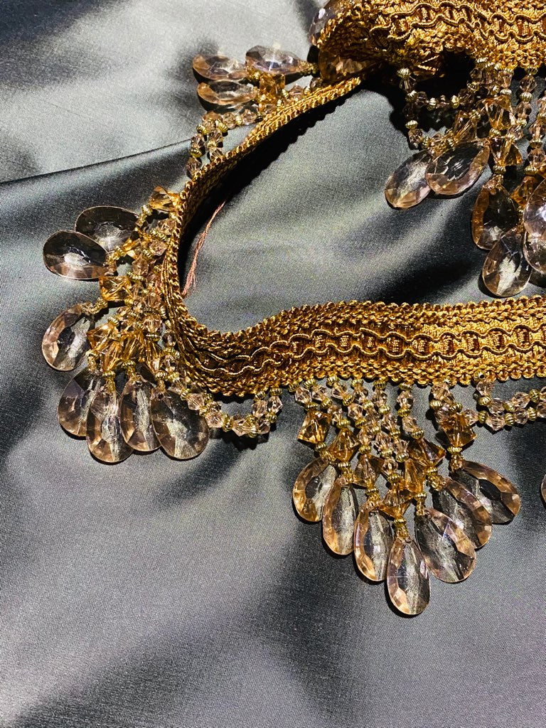 NEW! Queen Cassandra Peach Tourmaline & Gold Beaded Trim - Fancy Styles Fabric Pierre Frey Lee Jofa Brunschwig & Fils