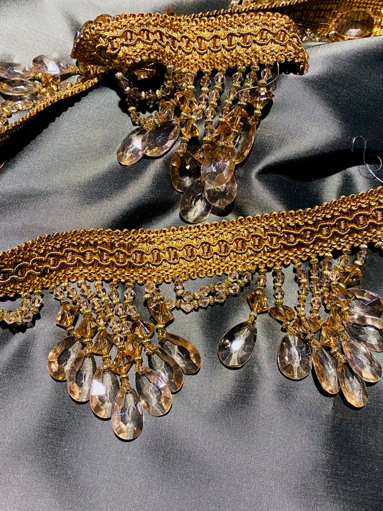 NEW! Queen Cassandra Peach Tourmaline & Gold Beaded Trim - Fancy Styles Fabric Pierre Frey Lee Jofa Brunschwig & Fils