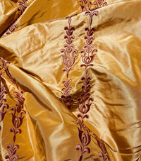NEW Queen Marguerite 100% Silk Taffeta Fabric with Pumpkin Yellow with Dark Red Tulip Embroidery Stripes - Fancy Styles Fabric Pierre Frey Lee Jofa Brunschwig & Fils