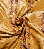 NEW Queen Marguerite 100% Silk Taffeta Fabric with Pumpkin Yellow with Dark Red Tulip Embroidery Stripes - Fancy Styles Fabric Pierre Frey Lee Jofa Brunschwig & Fils