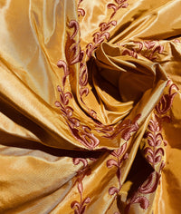 NEW Queen Marguerite 100% Silk Taffeta Fabric with Pumpkin Yellow with Dark Red Tulip Embroidery Stripes - Fancy Styles Fabric Pierre Frey Lee Jofa Brunschwig & Fils