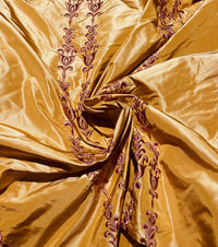 NEW Queen Marguerite 100% Silk Taffeta Fabric with Pumpkin Yellow with Dark Red Tulip Embroidery Stripes - Fancy Styles Fabric Pierre Frey Lee Jofa Brunschwig & Fils