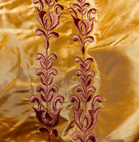 NEW Queen Marguerite 100% Silk Taffeta Fabric with Pumpkin Yellow with Dark Red Tulip Embroidery Stripes - Fancy Styles Fabric Pierre Frey Lee Jofa Brunschwig & Fils