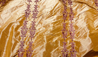 NEW Queen Marguerite 100% Silk Taffeta Fabric with Pumpkin Yellow with Dark Red Tulip Embroidery Stripes - Fancy Styles Fabric Pierre Frey Lee Jofa Brunschwig & Fils