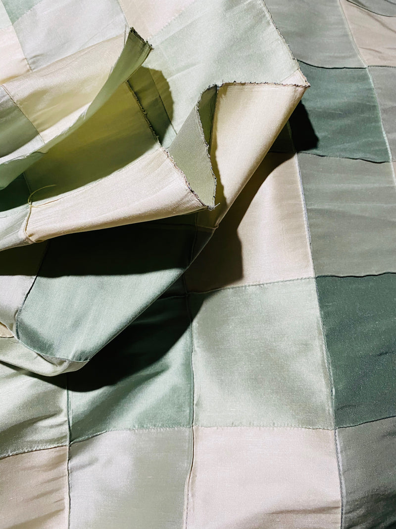 NEW Lady Tabitha 100% Silk Checkered Plaid Dupioni Fabric Green and Cream with Pintuck Detail - Fancy Styles Fabric Pierre Frey Lee Jofa Brunschwig & Fils