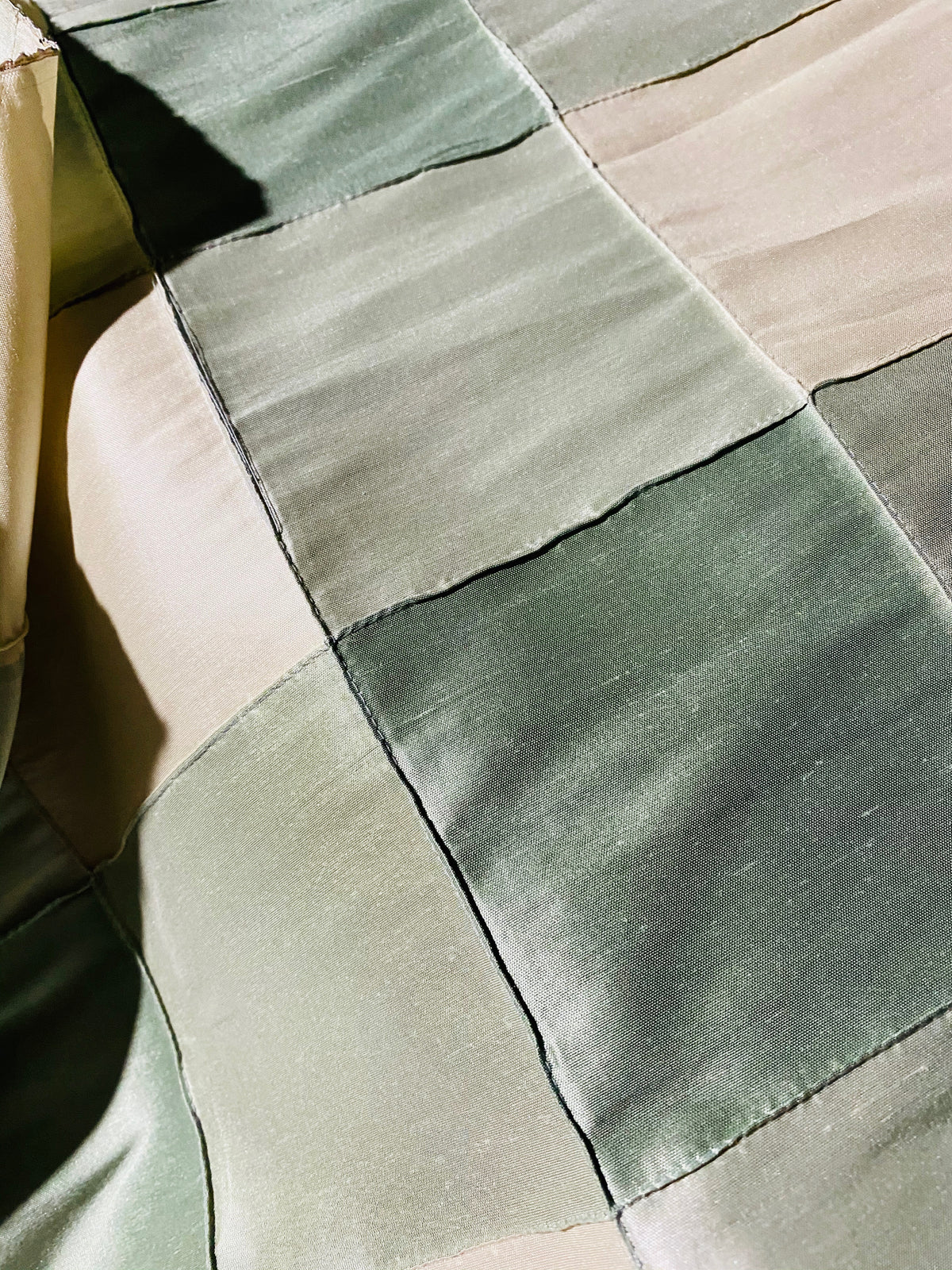 NEW Lady Tabitha 100% Silk Checkered Plaid Dupioni Fabric Green and Cream with Pintuck Detail - Fancy Styles Fabric Pierre Frey Lee Jofa Brunschwig & Fils