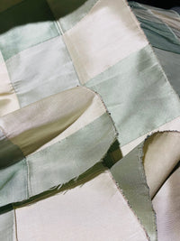 NEW Lady Tabitha 100% Silk Checkered Plaid Dupioni Fabric Green and Cream with Pintuck Detail - Fancy Styles Fabric Pierre Frey Lee Jofa Brunschwig & Fils