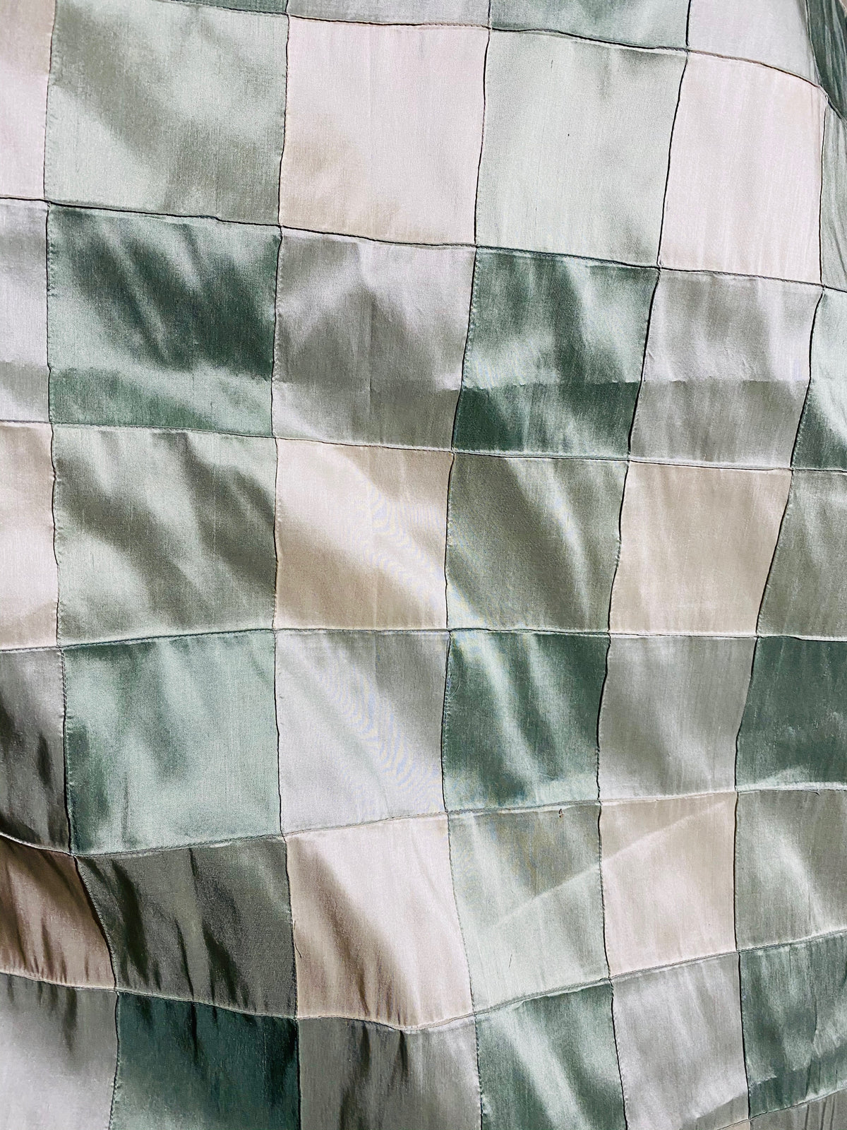 NEW Lady Tabitha 100% Silk Checkered Plaid Dupioni Fabric Green and Cream with Pintuck Detail - Fancy Styles Fabric Pierre Frey Lee Jofa Brunschwig & Fils