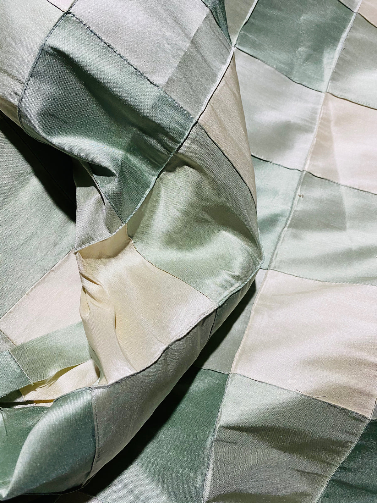 NEW Lady Tabitha 100% Silk Checkered Plaid Dupioni Fabric Green and Cream with Pintuck Detail - Fancy Styles Fabric Pierre Frey Lee Jofa Brunschwig & Fils