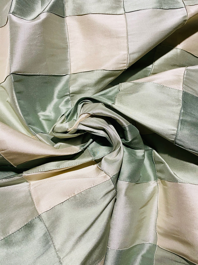 NEW Lady Tabitha 100% Silk Checkered Plaid Dupioni Fabric Green and Cream with Pintuck Detail - Fancy Styles Fabric Pierre Frey Lee Jofa Brunschwig & Fils