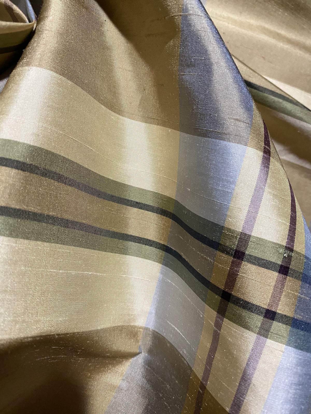 NEW Baroness Winifred 100% Silk Dupioni Taupe with Duck Egg Blue Plaid Tartan Fabric - Fancy Styles Fabric Pierre Frey Lee Jofa Brunschwig & Fils