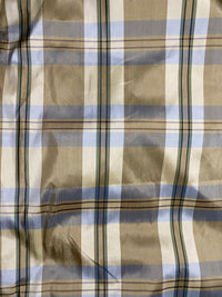 NEW Baroness Winifred 100% Silk Dupioni Taupe with Duck Egg Blue Plaid Tartan Fabric - Fancy Styles Fabric Pierre Frey Lee Jofa Brunschwig & Fils