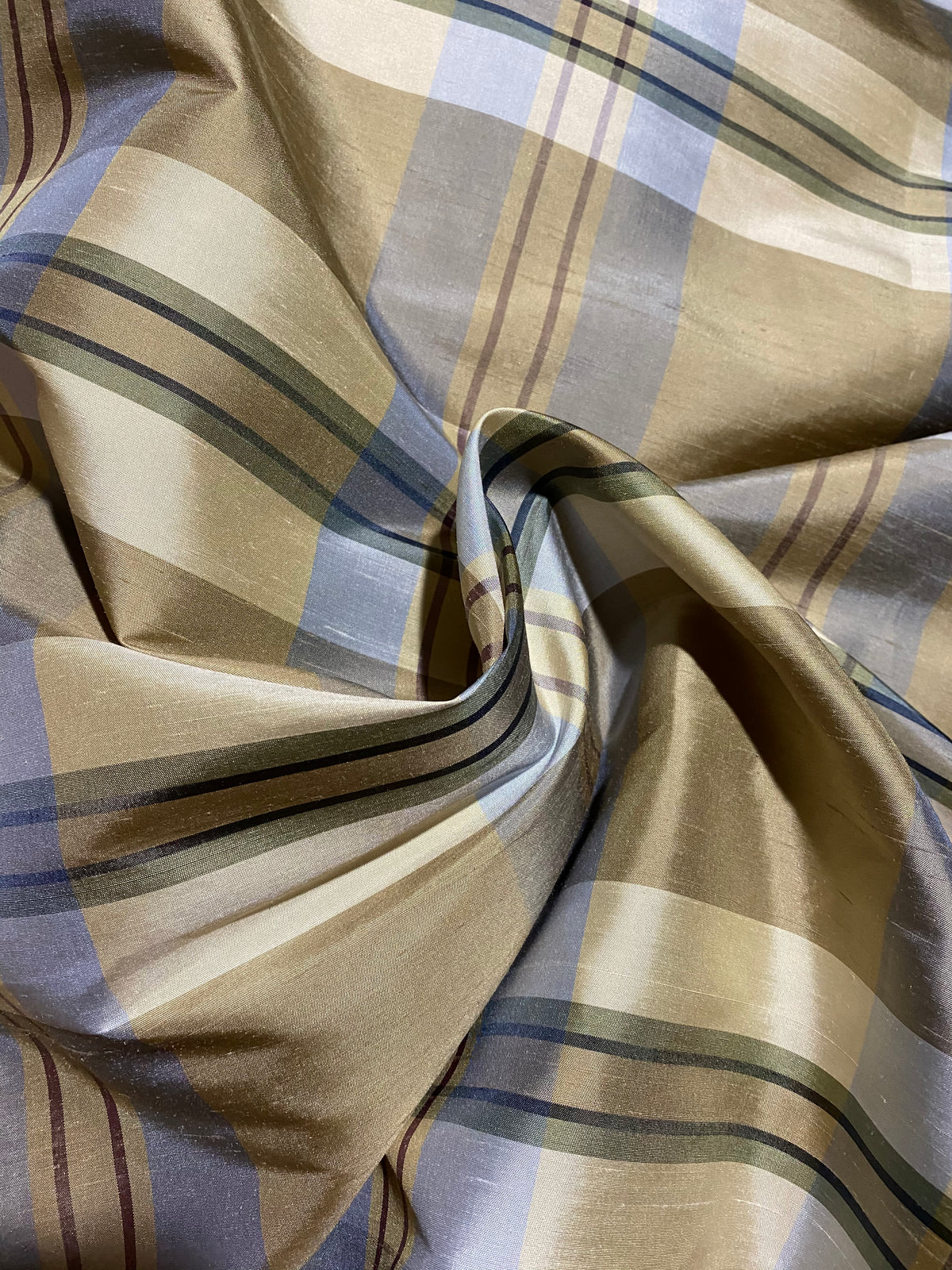 NEW Baroness Winifred 100% Silk Dupioni Taupe with Duck Egg Blue Plaid Tartan Fabric - Fancy Styles Fabric Pierre Frey Lee Jofa Brunschwig & Fils