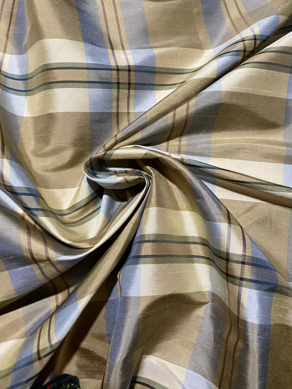 NEW Baroness Winifred 100% Silk Dupioni Taupe with Duck Egg Blue Plaid Tartan Fabric - Fancy Styles Fabric Pierre Frey Lee Jofa Brunschwig & Fils
