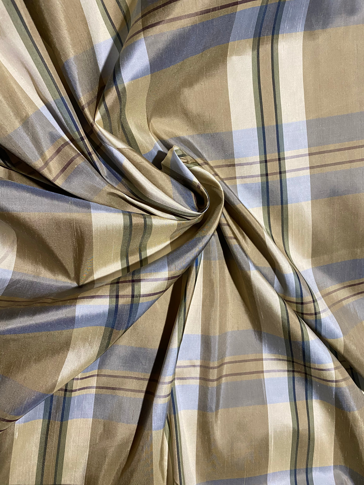 NEW Baroness Winifred 100% Silk Dupioni Taupe with Duck Egg Blue Plaid Tartan Fabric - Fancy Styles Fabric Pierre Frey Lee Jofa Brunschwig & Fils