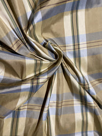 NEW Baroness Winifred 100% Silk Dupioni Taupe with Duck Egg Blue Plaid Tartan Fabric - Fancy Styles Fabric Pierre Frey Lee Jofa Brunschwig & Fils