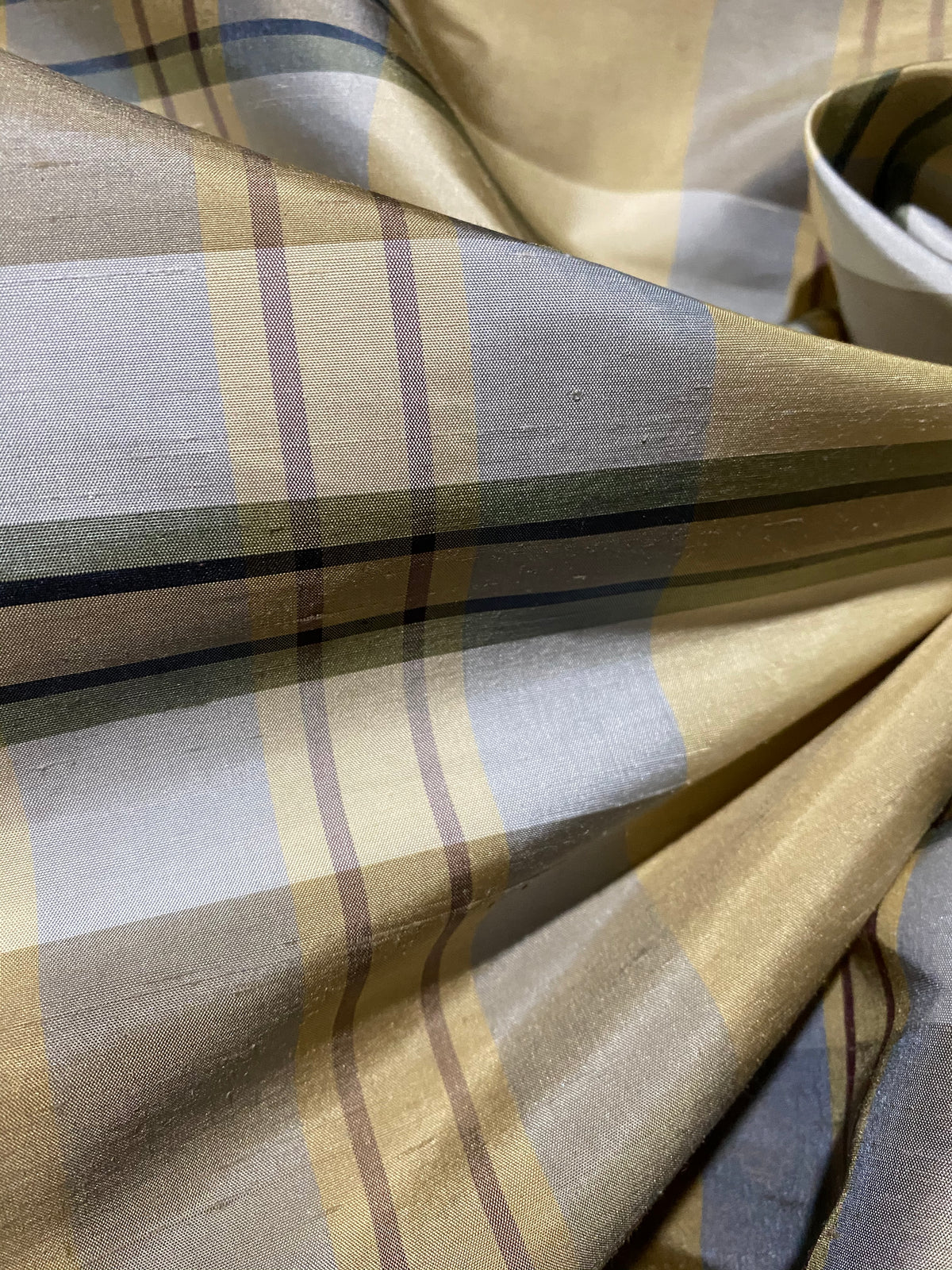 NEW Baroness Winifred 100% Silk Dupioni Taupe with Duck Egg Blue Plaid Tartan Fabric - Fancy Styles Fabric Pierre Frey Lee Jofa Brunschwig & Fils