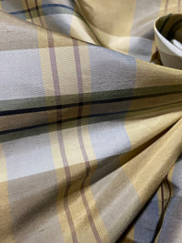 NEW Baroness Winifred 100% Silk Dupioni Taupe with Duck Egg Blue Plaid Tartan Fabric - Fancy Styles Fabric Pierre Frey Lee Jofa Brunschwig & Fils