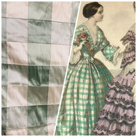 NEW Lady Tabitha 100% Silk Checkered Plaid Dupioni Fabric Green and Cream with Pintuck Detail - Fancy Styles Fabric Pierre Frey Lee Jofa Brunschwig & Fils