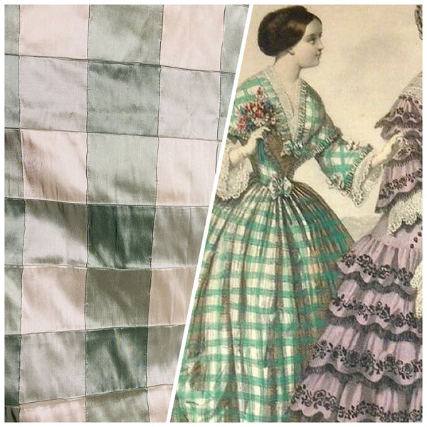 NEW Lady Tabitha 100% Silk Checkered Plaid Dupioni Fabric Green and Cream with Pintuck Detail - Fancy Styles Fabric Pierre Frey Lee Jofa Brunschwig & Fils