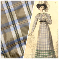 NEW Baroness Winifred 100% Silk Dupioni Taupe with Duck Egg Blue Plaid Tartan Fabric - Fancy Styles Fabric Pierre Frey Lee Jofa Brunschwig & Fils