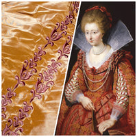 NEW Queen Marguerite 100% Silk Taffeta Fabric with Pumpkin Yellow with Dark Red Tulip Embroidery Stripes - Fancy Styles Fabric Pierre Frey Lee Jofa Brunschwig & Fils