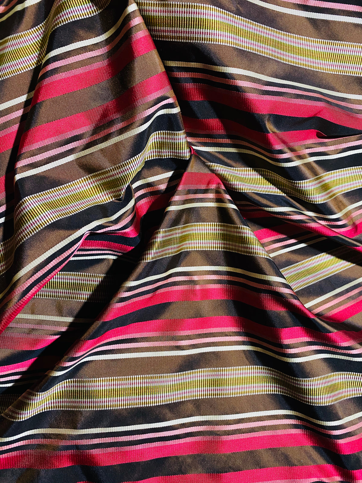 NEW Lady Elenore 100% Silk Taffeta Fabric With Brown and Red Satin Ribbon Stripes - Fancy Styles Fabric Pierre Frey Lee Jofa Brunschwig & Fils