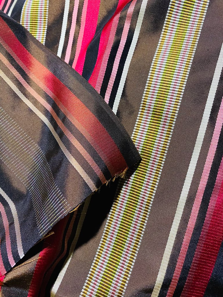 NEW Lady Elenore 100% Silk Taffeta Fabric With Brown and Red Satin Ribbon Stripes - Fancy Styles Fabric Pierre Frey Lee Jofa Brunschwig & Fils