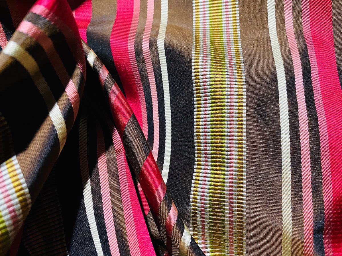 NEW Lady Elenore 100% Silk Taffeta Fabric With Brown and Red Satin Ribbon Stripes - Fancy Styles Fabric Pierre Frey Lee Jofa Brunschwig & Fils