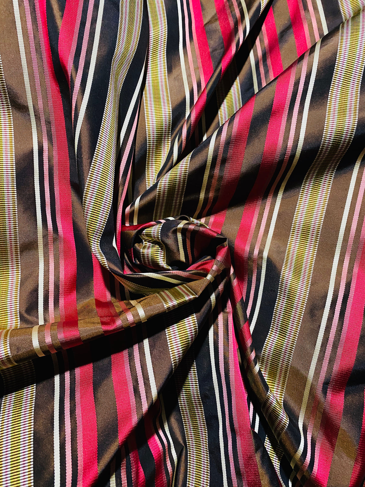 NEW Lady Elenore 100% Silk Taffeta Fabric With Brown and Red Satin Ribbon Stripes - Fancy Styles Fabric Pierre Frey Lee Jofa Brunschwig & Fils