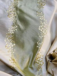NEW Lady Kristen 100% Silk Taffeta with Embroidery Floral and Stripes Motif in Icy Pistachio Green and Champagne - Fancy Styles Fabric Pierre Frey Lee Jofa Brunschwig & Fils