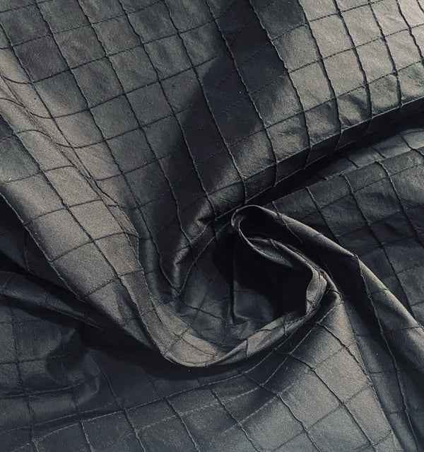 NEW Lady Morgan 100% Silk Dupioni Pintuck Diamond Black Fabric- SB_5_31 - Fancy Styles Fabric Pierre Frey Lee Jofa Brunschwig & Fils