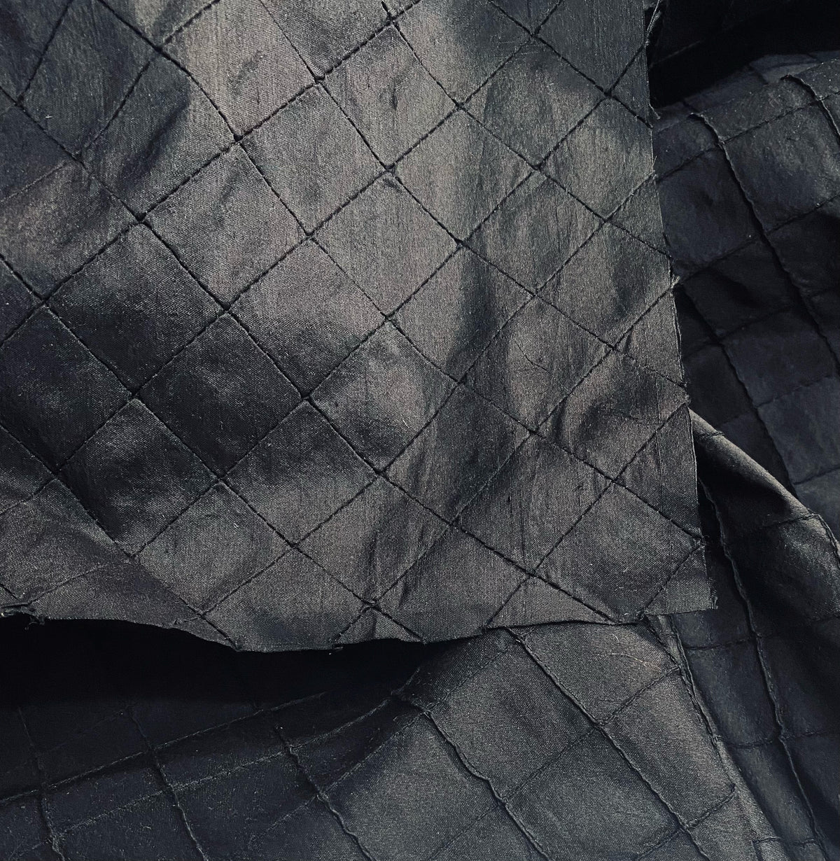 NEW Lady Morgan 100% Silk Dupioni Pintuck Diamond Black Fabric- SB_5_31 - Fancy Styles Fabric Pierre Frey Lee Jofa Brunschwig & Fils