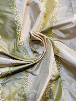 NEW Lady Kristen 100% Silk Taffeta with Embroidery Floral and Stripes Motif in Icy Pistachio Green and Champagne - Fancy Styles Fabric Pierre Frey Lee Jofa Brunschwig & Fils