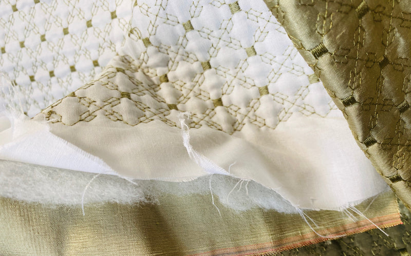 NEW Princess Amy 100% Silk Taffeta Quilted Petticoat Fabric with Cotton Batting in Dusty Pistachio Green - Fancy Styles Fabric Pierre Frey Lee Jofa Brunschwig & Fils