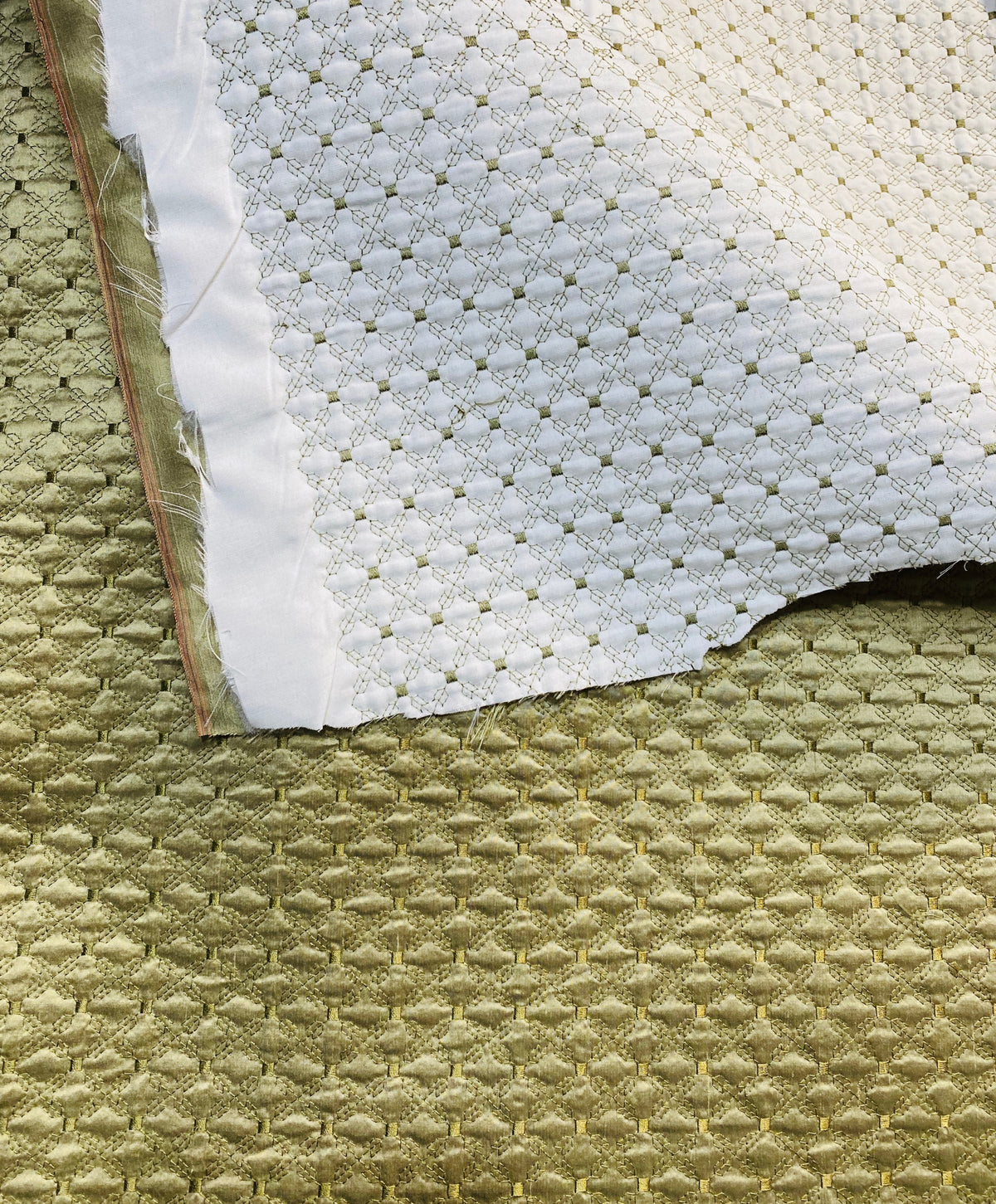 NEW Princess Amy 100% Silk Taffeta Quilted Petticoat Fabric with Cotton Batting in Dusty Pistachio Green - Fancy Styles Fabric Pierre Frey Lee Jofa Brunschwig & Fils