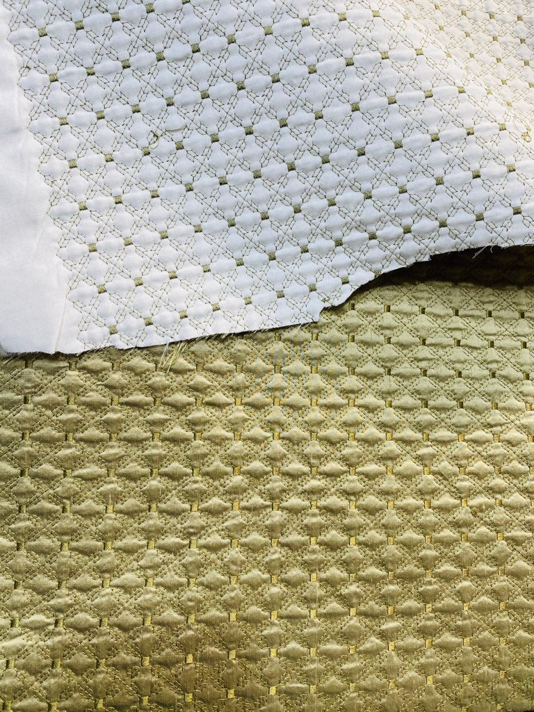 NEW Princess Amy 100% Silk Taffeta Quilted Petticoat Fabric with Cotton Batting in Dusty Pistachio Green - Fancy Styles Fabric Pierre Frey Lee Jofa Brunschwig & Fils