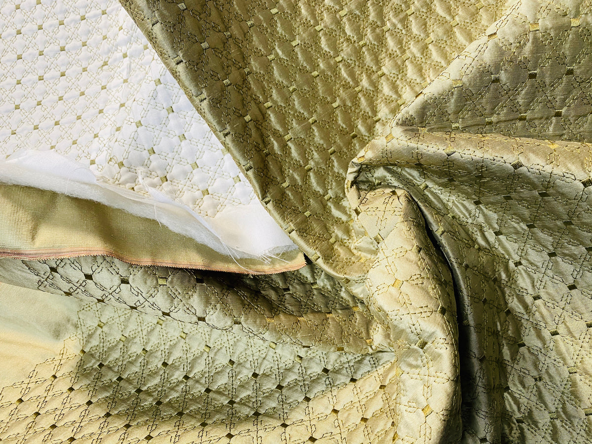 NEW Princess Amy 100% Silk Taffeta Quilted Petticoat Fabric with Cotton Batting in Dusty Pistachio Green - Fancy Styles Fabric Pierre Frey Lee Jofa Brunschwig & Fils