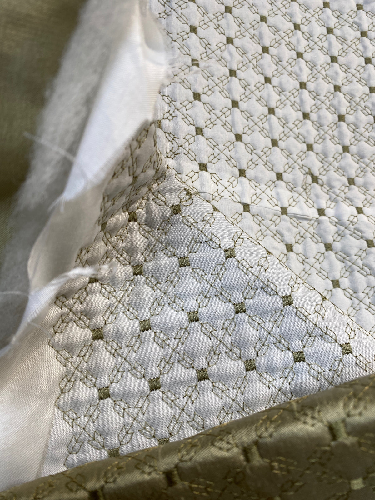NEW Princess Amy 100% Silk Taffeta Quilted Petticoat Fabric with Cotton Batting in Dusty Pistachio Green - Fancy Styles Fabric Pierre Frey Lee Jofa Brunschwig & Fils